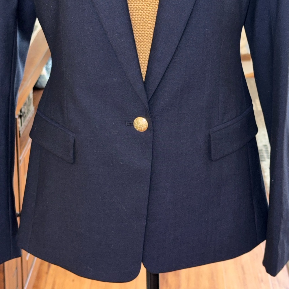 Banana Republic NWT Navy Blue Puff sleeve lightweight wool blend Blazer, sz 10 - Picture 4 of 14